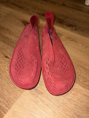 Loints of Holland Red Suede Slip-On Flats with Perforated Upper